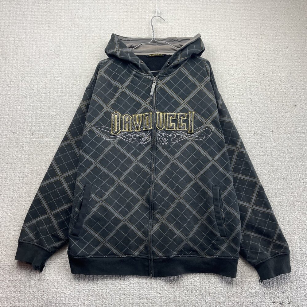 Y2K Davoucci Full Zip Hoodie Mens XL Hip Hop Goth Emo Grunge Spell out Logo Read